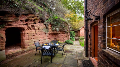 The sandstone cave and garden area at 1 Sternsmill Cottage, nr Bridgnorth, Shropshire
